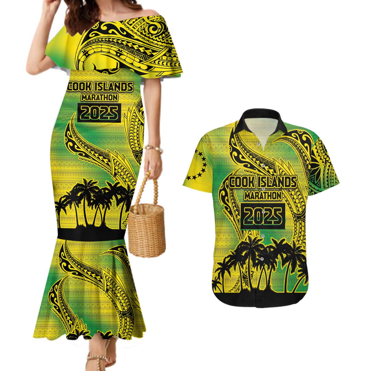 Cook Islands Marathon 2025-Pursuit in Paradise Couples Matching Mermaid Dress and Hawaiian Shirt Special Edition