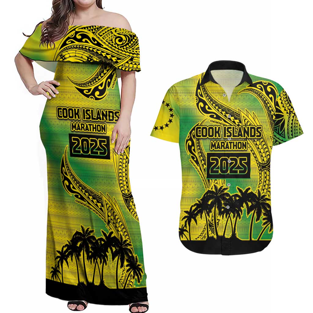 Cook Islands Marathon 2025-Pursuit in Paradise Couples Matching Off Shoulder Maxi Dress and Hawaiian Shirt Special Edition