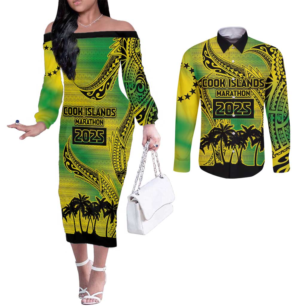 Cook Islands Marathon 2025-Pursuit in Paradise Couples Matching Off The Shoulder Long Sleeve Dress and Long Sleeve Button Shirt Special Edition