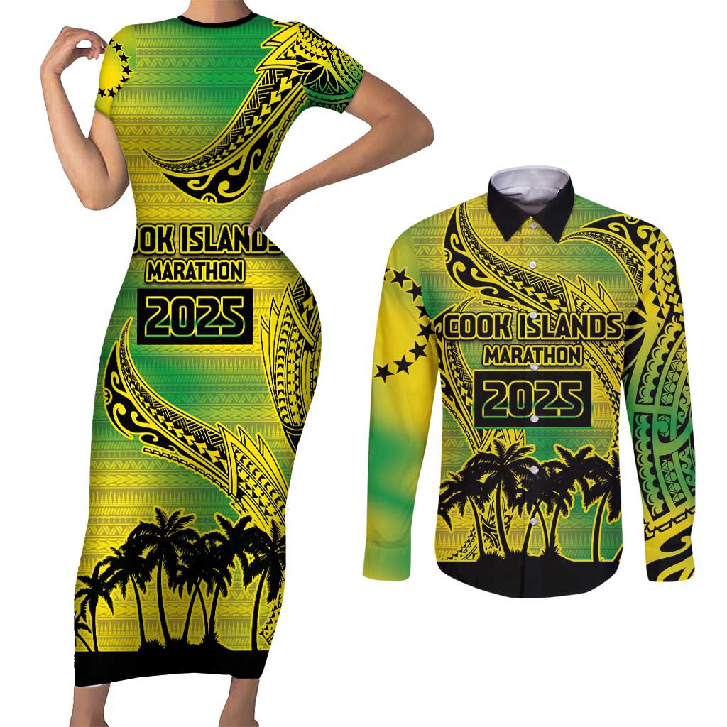 Cook Islands Marathon 2025-Pursuit in Paradise Couples Matching Short Sleeve Bodycon Dress and Long Sleeve Button Shirt Special Edition