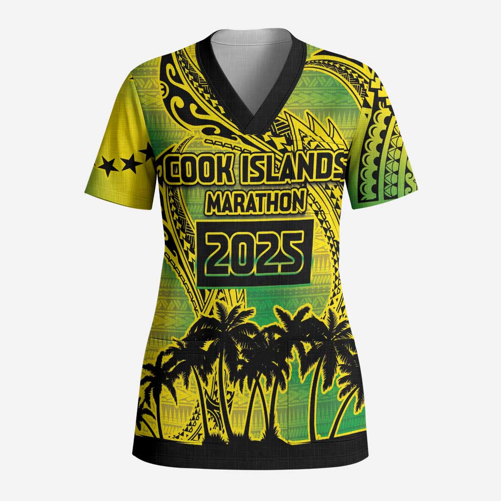 Cook Islands Marathon 2025-Pursuit in Paradise Scrub Top Special Edition LT03 Adult Yellow-Green - Polynesian Pride