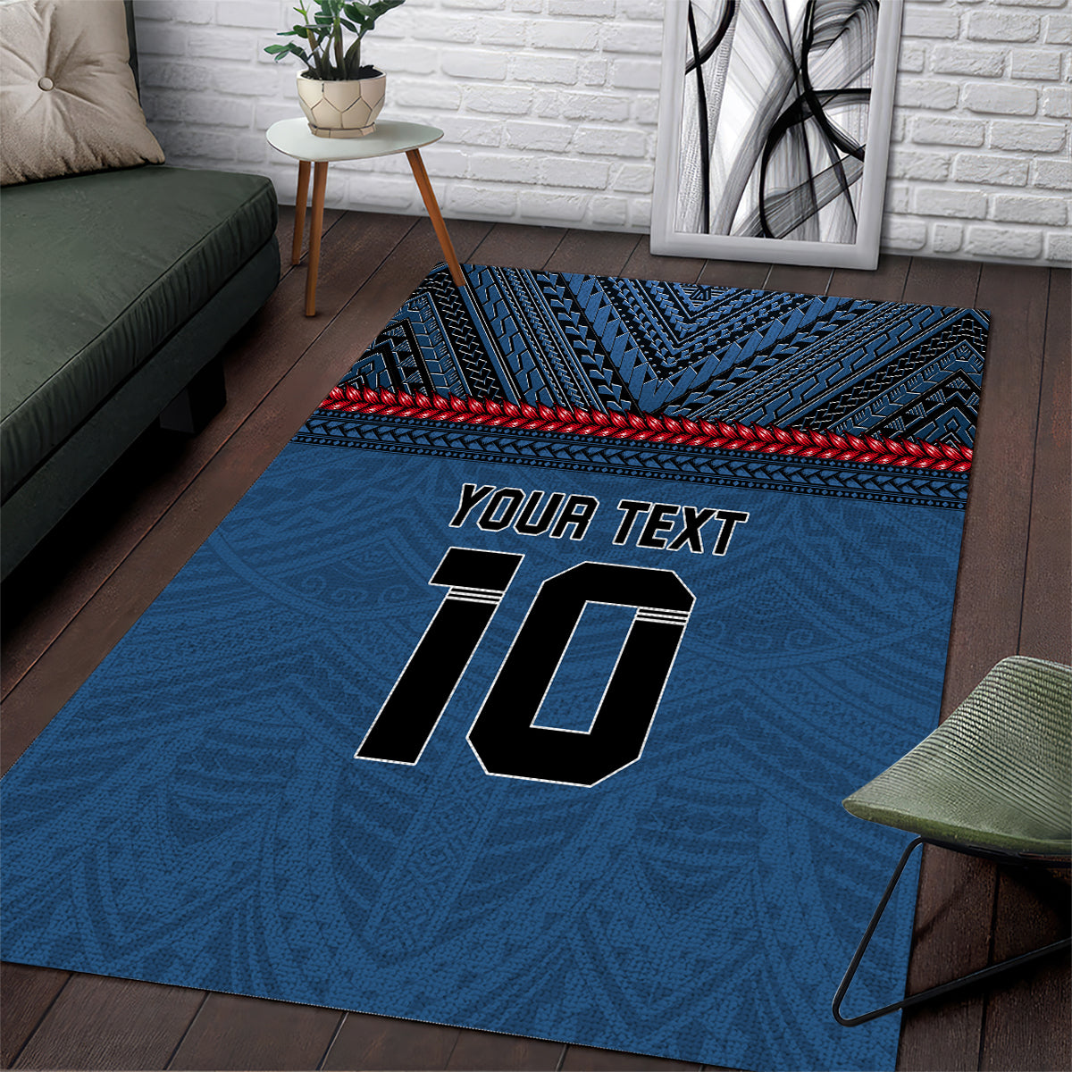 Custom Toa Samoa Rugby Area Rug Samoan Warrior Ula Fala Tribal Pattern LT03 Blue - Polynesian Pride