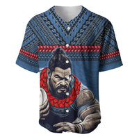 Custom Toa Samoa Rugby Baseball Jersey Samoan Warrior Ula Fala Tribal Pattern LT03 Blue - Polynesian Pride