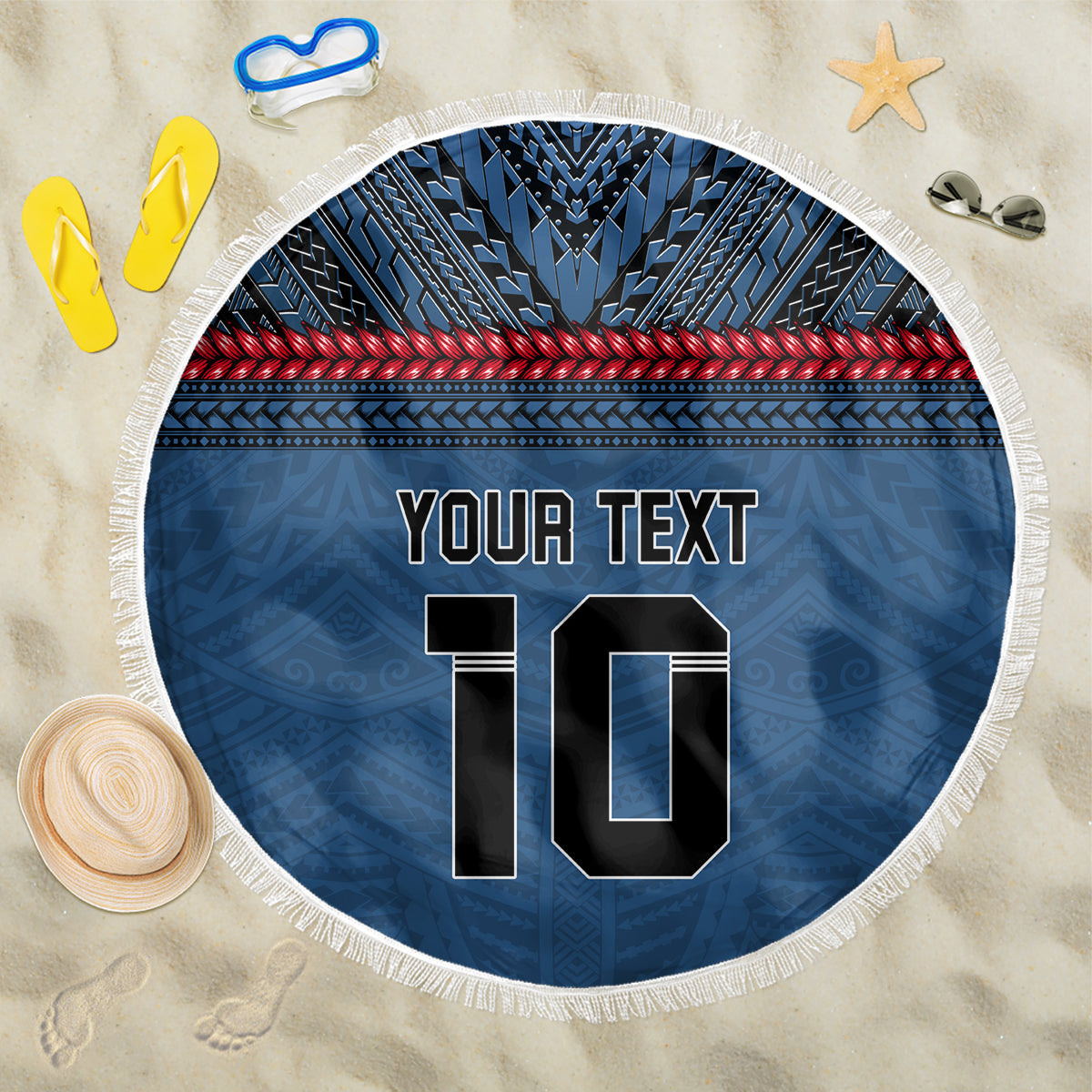 Custom Toa Samoa Rugby Beach Blanket Samoan Warrior Ula Fala Tribal Pattern LT03 One Size 150cm Blue - Polynesian Pride