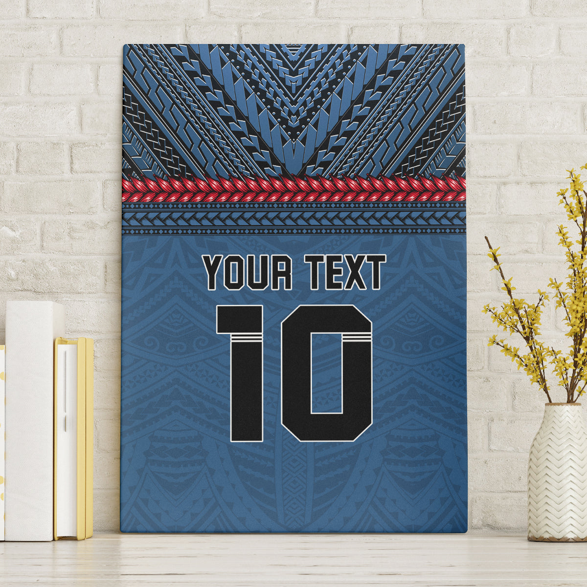Custom Toa Samoa Rugby Canvas Wall Art Samoan Warrior Ula Fala Tribal Pattern LT03 Without Frame Blue - Polynesian Pride