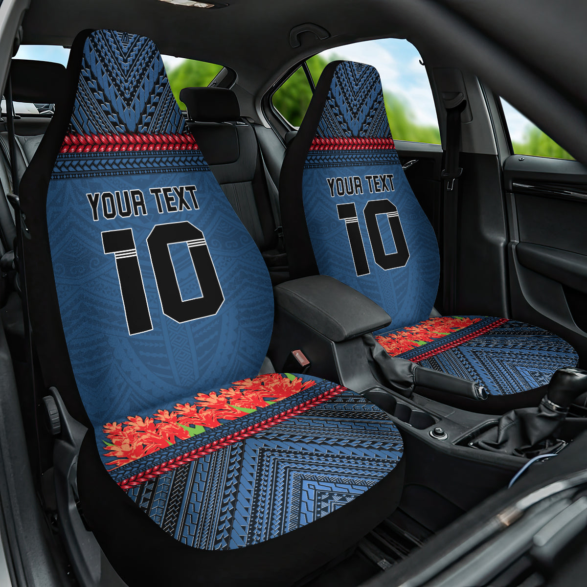 Custom Toa Samoa Rugby Car Seat Cover Samoan Warrior Ula Fala Tribal Pattern LT03 One Size Blue - Polynesian Pride