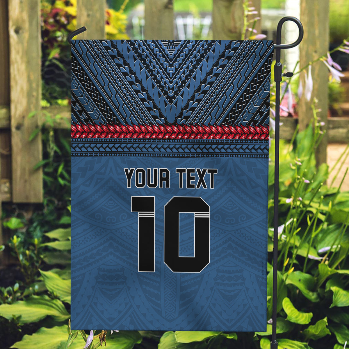 Custom Toa Samoa Rugby Garden Flag Samoan Warrior Ula Fala Tribal Pattern LT03 Garden Flag Blue - Polynesian Pride