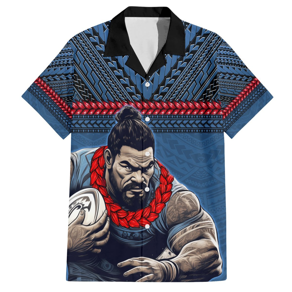 Custom Toa Samoa Rugby Hawaiian Shirt Samoan Warrior Ula Fala Tribal Pattern LT03 Blue - Polynesian Pride