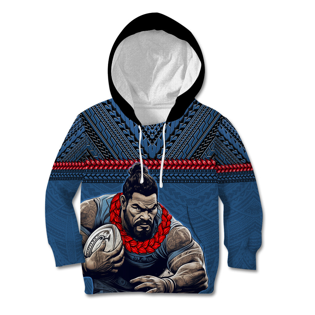 Custom Toa Samoa Rugby Kid Hoodie Samoan Warrior Ula Fala Tribal Pattern LT03 Hoodie Blue - Polynesian Pride