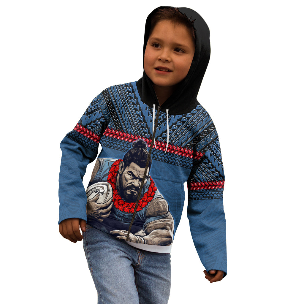 Custom Toa Samoa Rugby Kid Hoodie Samoan Warrior Ula Fala Tribal Pattern LT03 - Polynesian Pride