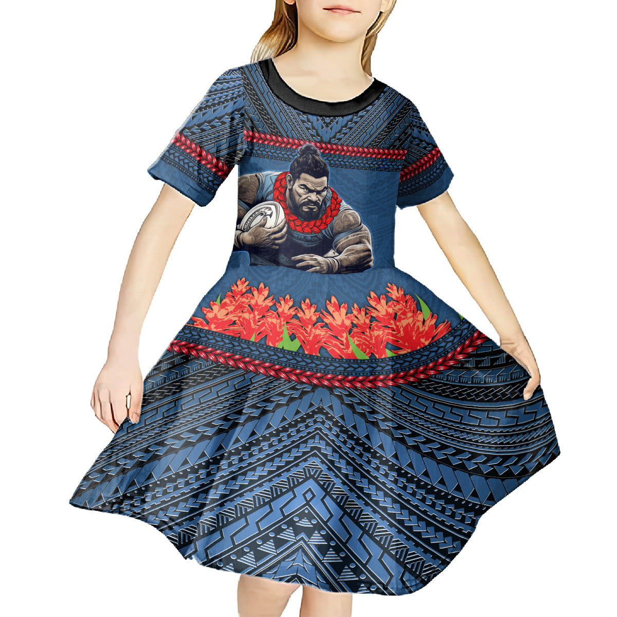 Custom Toa Samoa Rugby Kid Short Sleeve Dress Samoan Warrior Ula Fala Tribal Pattern LT03 - Polynesian Pride