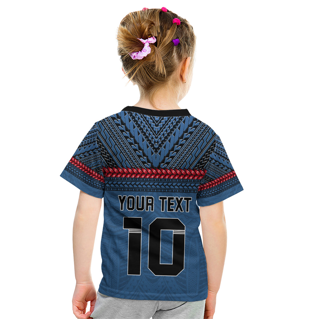 Custom Toa Samoa Rugby Kid T Shirt Samoan Warrior Ula Fala Tribal Pattern LT03 - Polynesian Pride