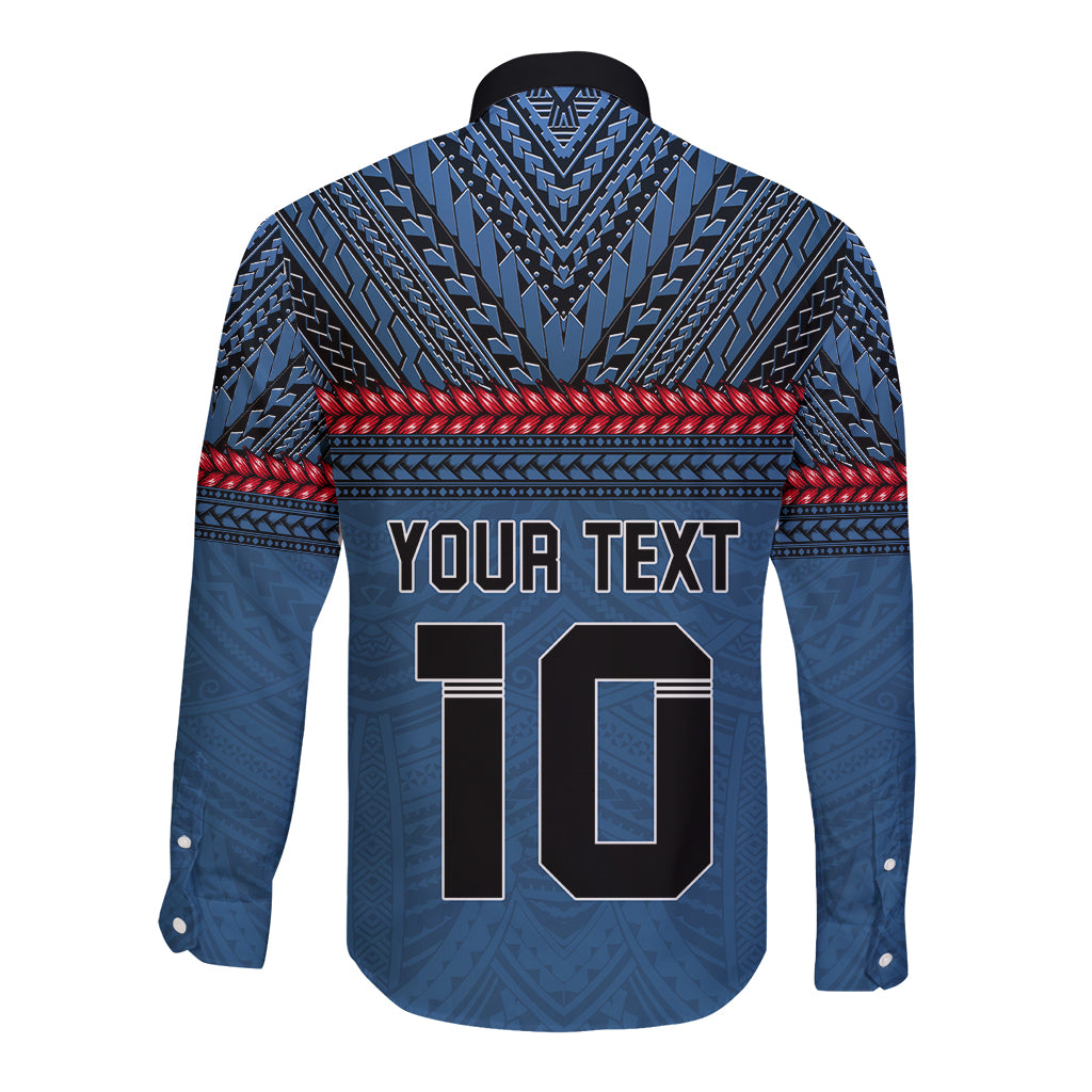 Custom Toa Samoa Rugby Long Sleeve Button Shirt Samoan Warrior Ula Fala Tribal Pattern LT03 - Polynesian Pride