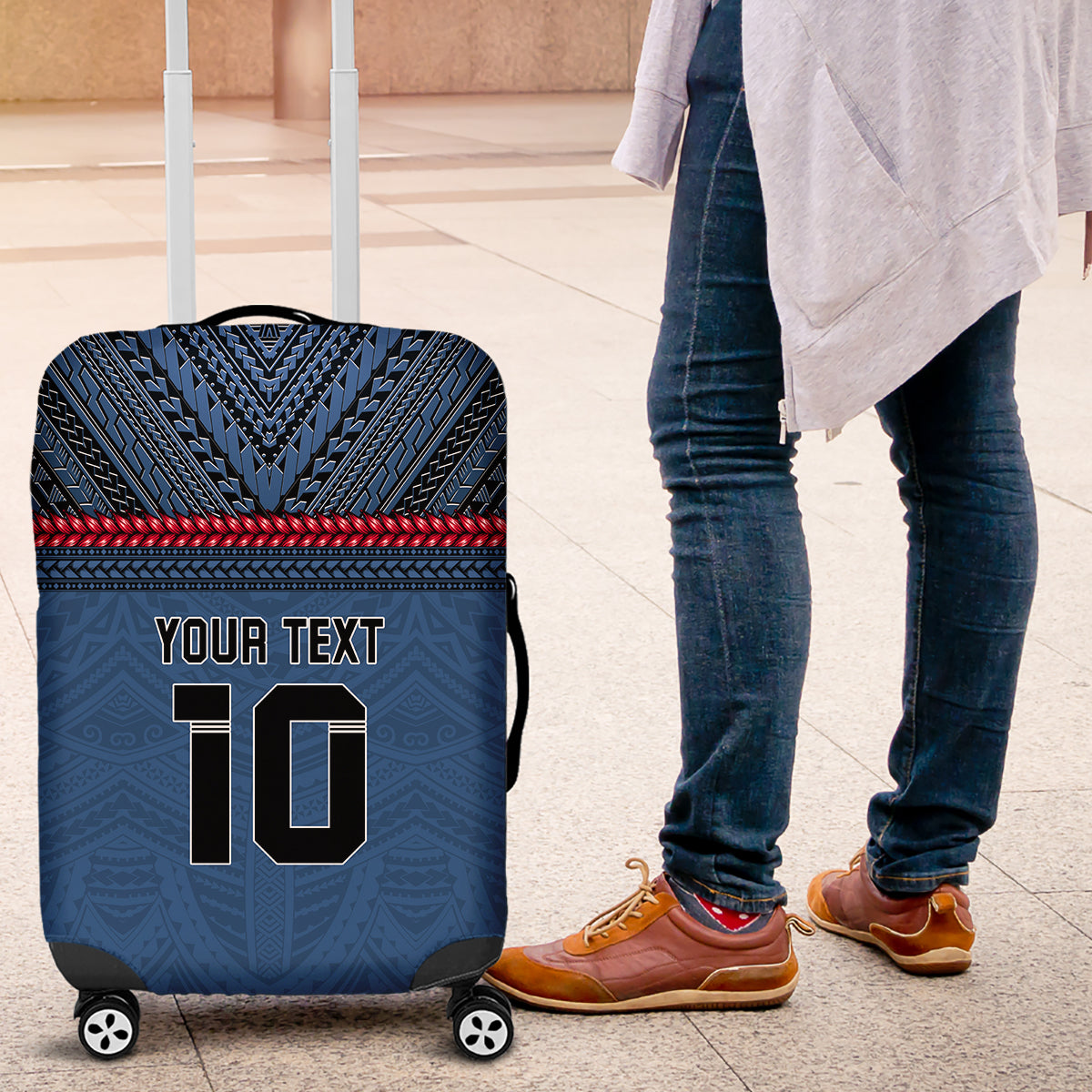 Custom Toa Samoa Rugby Luggage Cover Samoan Warrior Ula Fala Tribal Pattern LT03 Blue - Polynesian Pride