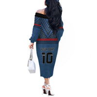 Custom Toa Samoa Rugby Off The Shoulder Long Sleeve Dress Samoan Warrior Ula Fala Tribal Pattern LT03 - Polynesian Pride