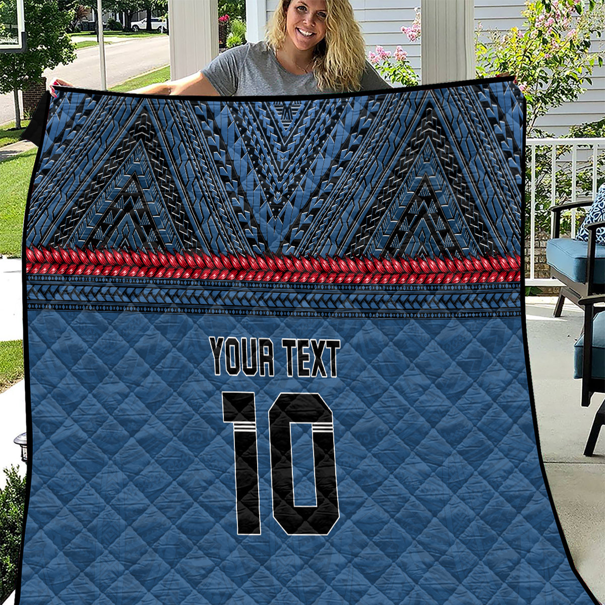 Custom Toa Samoa Rugby Quilt Samoan Warrior Ula Fala Tribal Pattern LT03 Blue - Polynesian Pride
