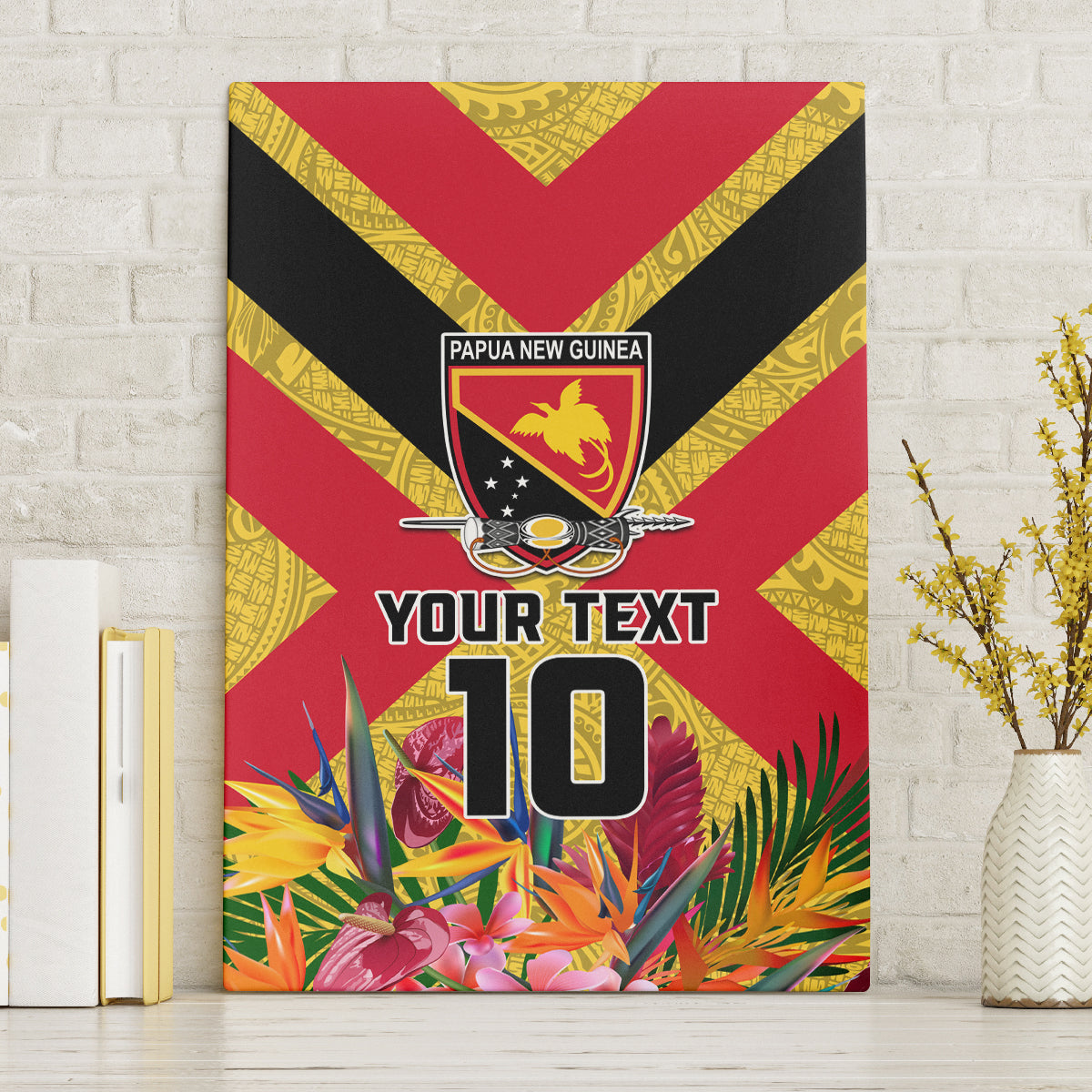 Custom Papua New Guinea Rugby Canvas Wall Art Bird of Paradise and Hibiscus Polynesian Pattern Yellow Color LT03 Without Frame Yellow - Polynesian Pride