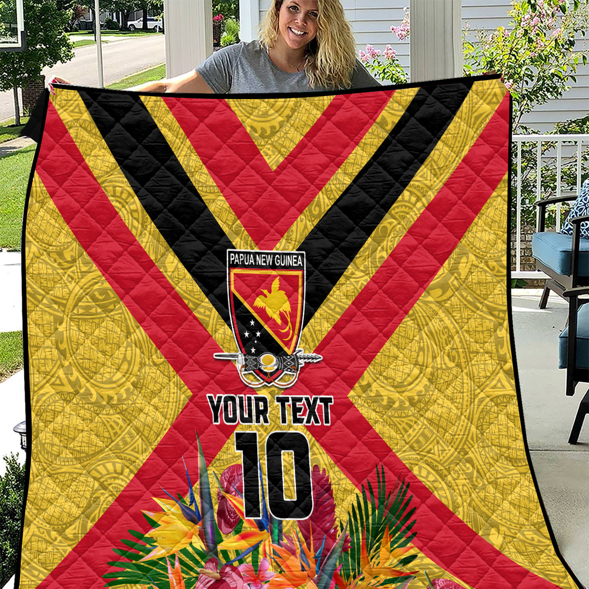 Custom Papua New Guinea Rugby Quilt Bird of Paradise and Hibiscus Polynesian Pattern Yellow Color