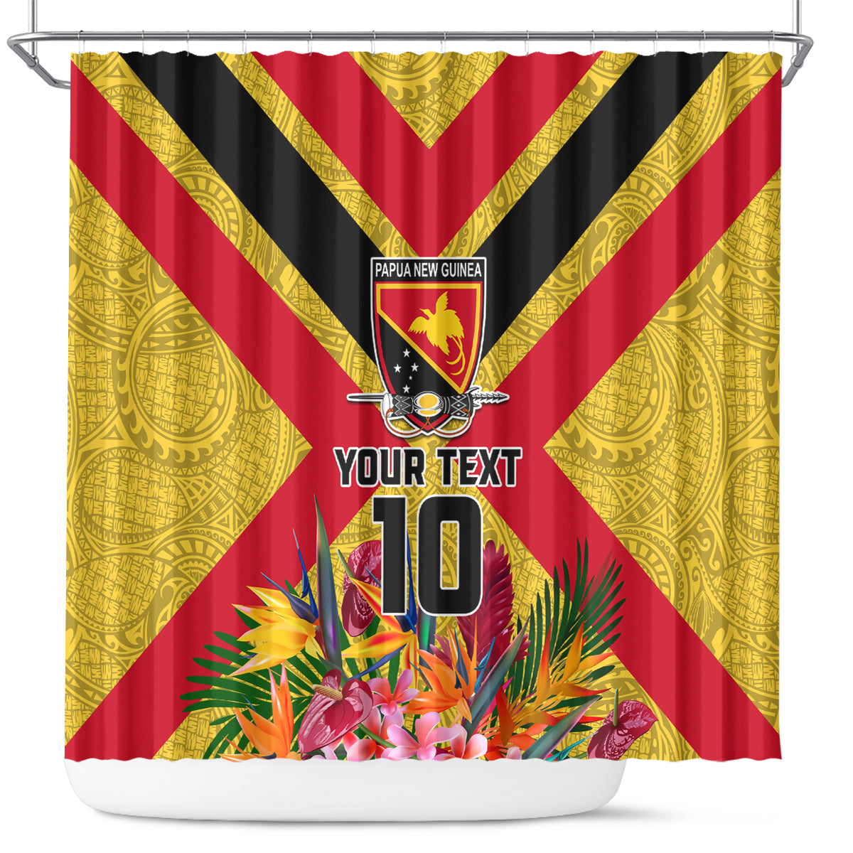 Custom Papua New Guinea Rugby Shower Curtain Bird of Paradise and Hibiscus Polynesian Pattern Yellow Color LT03 Yellow - Polynesian Pride