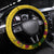 Papua New Guinea Rugby Steering Wheel Cover Bird of Paradise and Hibiscus Polynesian Pattern Yellow Color