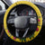 Papua New Guinea Rugby Steering Wheel Cover Bird of Paradise and Hibiscus Polynesian Pattern Yellow Color