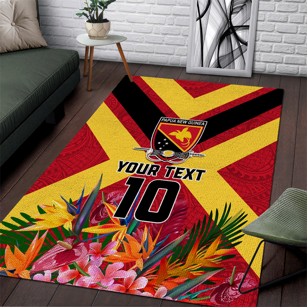 Custom Papua New Guinea Rugby Area Rug Bird of Paradise and Hibiscus Polynesian Pattern Red Color LT03 Red - Polynesian Pride