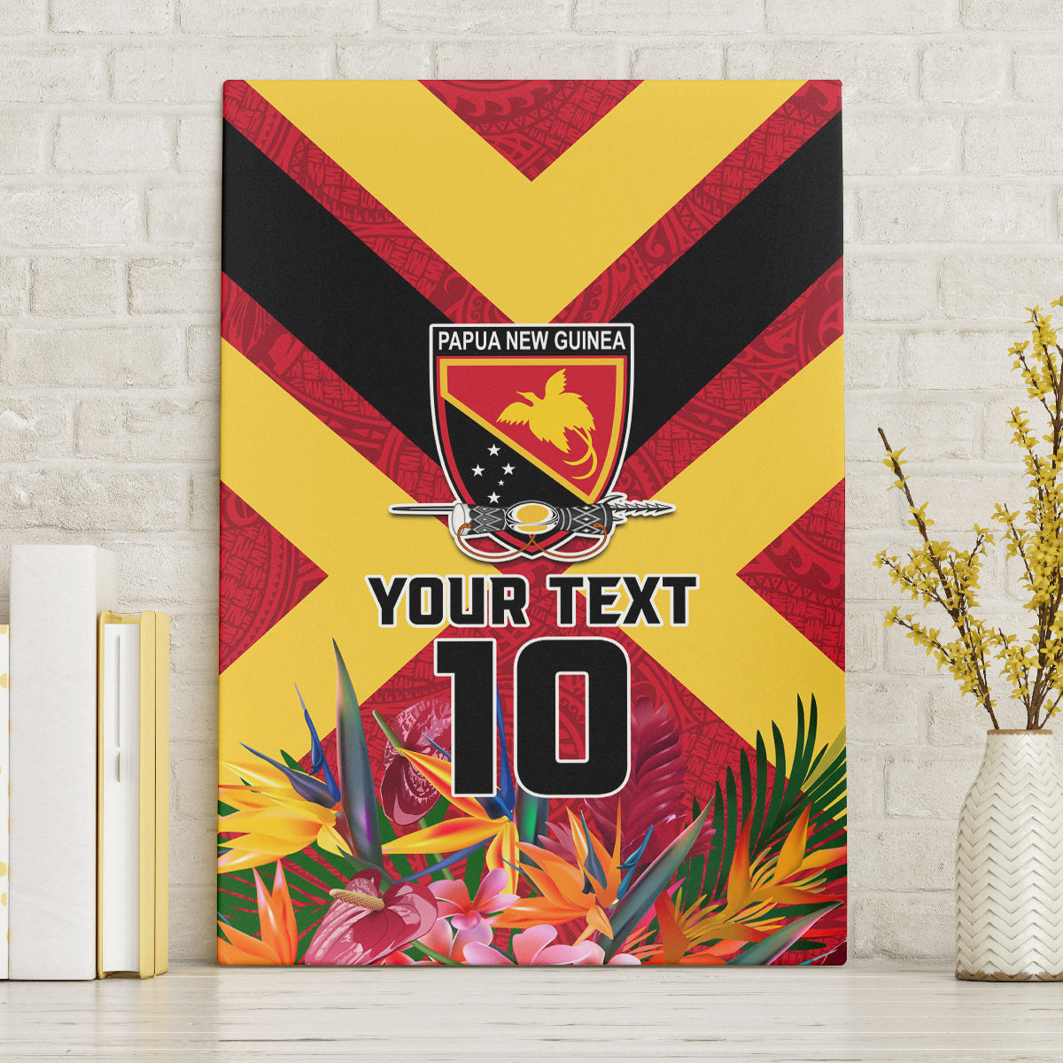 Custom Papua New Guinea Rugby Canvas Wall Art Bird of Paradise and Hibiscus Polynesian Pattern Red Color LT03 Without Frame Red - Polynesian Pride