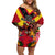 Custom Papua New Guinea Rugby Family Matching Off Shoulder Short Dress and Hawaiian Shirt Bird of Paradise and Hibiscus Polynesian Pattern Red Color LT03