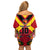 Custom Papua New Guinea Rugby Family Matching Off Shoulder Short Dress and Hawaiian Shirt Bird of Paradise and Hibiscus Polynesian Pattern Red Color LT03