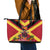 Custom Papua New Guinea Rugby Leather Tote Bag Bird of Paradise and Hibiscus Polynesian Pattern Red Color