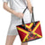 Custom Papua New Guinea Rugby Leather Tote Bag Bird of Paradise and Hibiscus Polynesian Pattern Red Color