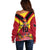 Custom Papua New Guinea Rugby Off Shoulder Sweater Bird of Paradise and Hibiscus Polynesian Pattern Red Color LT03