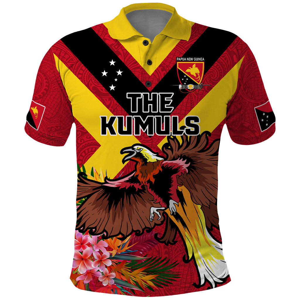 Custom Papua New Guinea Rugby Polo Shirt Bird of Paradise and Hibiscus Polynesian Pattern Red Color LT03