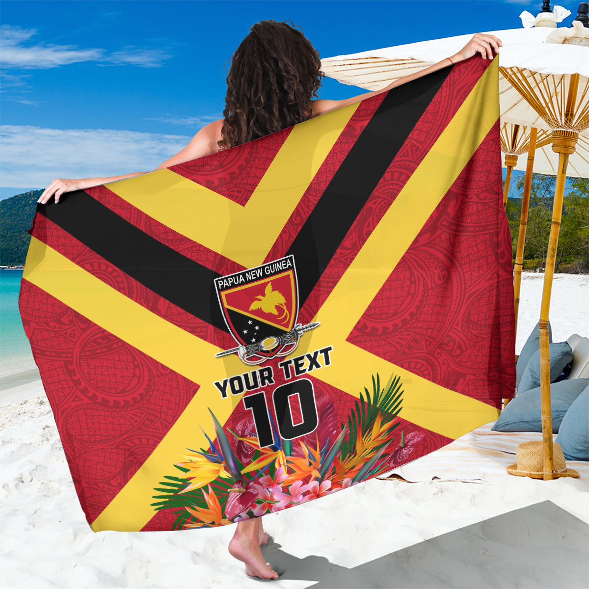 Custom Papua New Guinea Rugby Sarong Bird of Paradise and Hibiscus Polynesian Pattern Red Color LT03 One Size 44 x 66 inches Red - Polynesian Pride