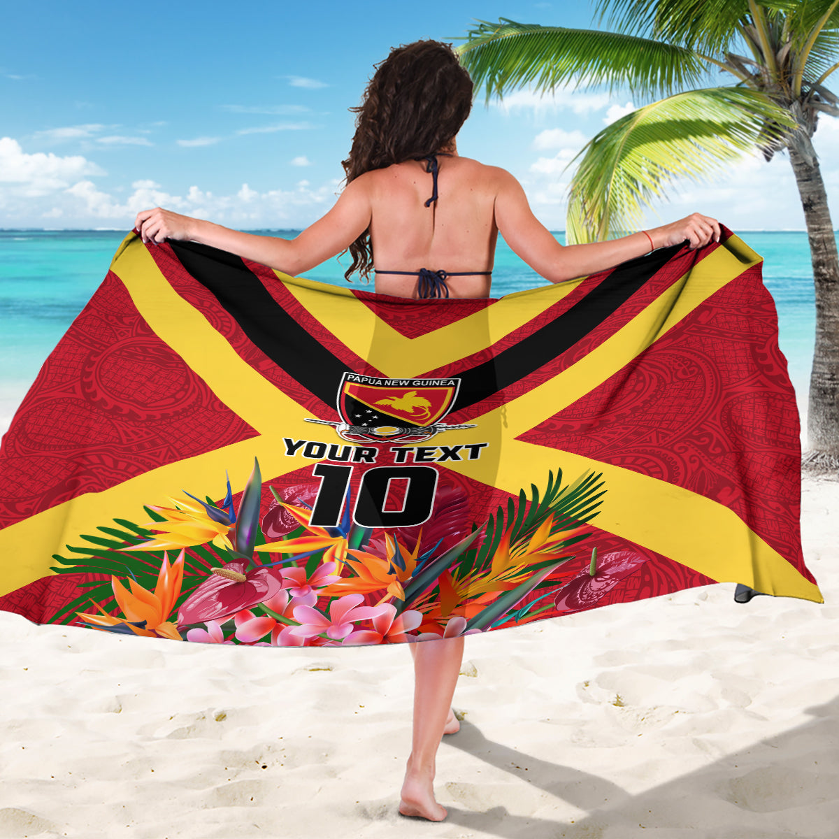 Custom Papua New Guinea Rugby Sarong Bird of Paradise and Hibiscus Polynesian Pattern Red Color LT03 - Polynesian Pride