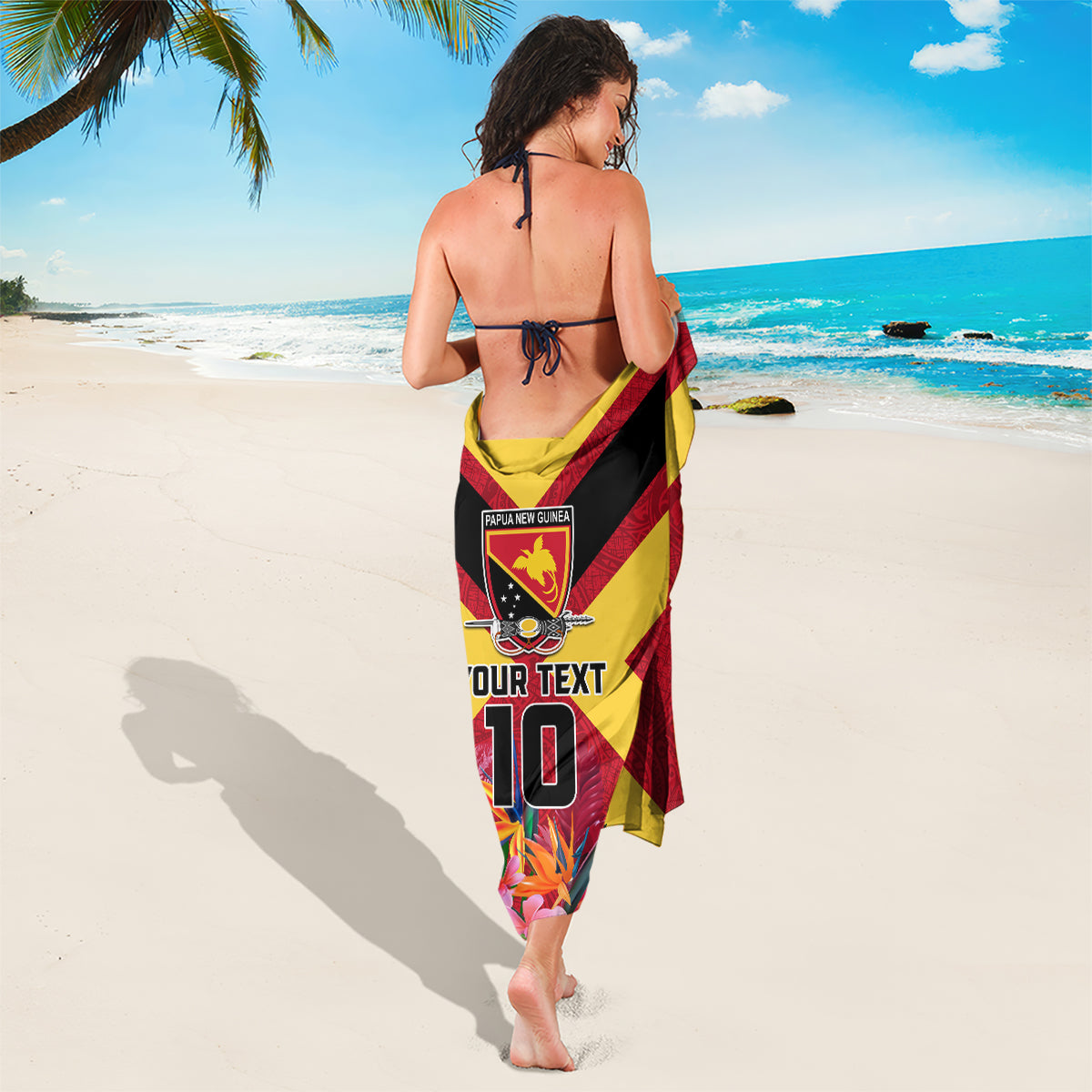 Custom Papua New Guinea Rugby Sarong Bird of Paradise and Hibiscus Polynesian Pattern Red Color LT03 - Polynesian Pride