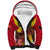 Custom Papua New Guinea Rugby Sherpa Hoodie Bird of Paradise and Hibiscus Polynesian Pattern Red Color LT03