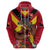 Custom Papua New Guinea Rugby Zip Hoodie Bird of Paradise and Hibiscus Polynesian Pattern Red Color LT03