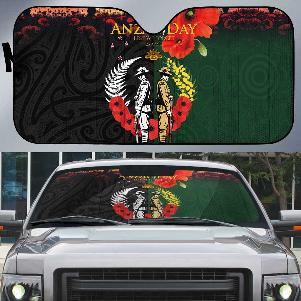 New Zealand and Australia ANZAC Day Auto Sun Shade Lest We Forget Indigenous and Maori Pattern LT03 Multicolor - Polynesian Pride