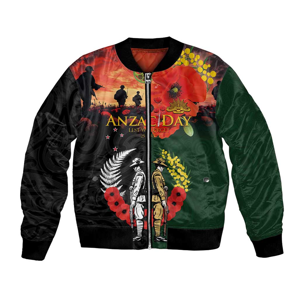 New Zealand and Australia ANZAC Day Bomber Jacket Lest We Forget Indigenous and Maori Pattern LT03 Unisex Multicolor - Polynesian Pride