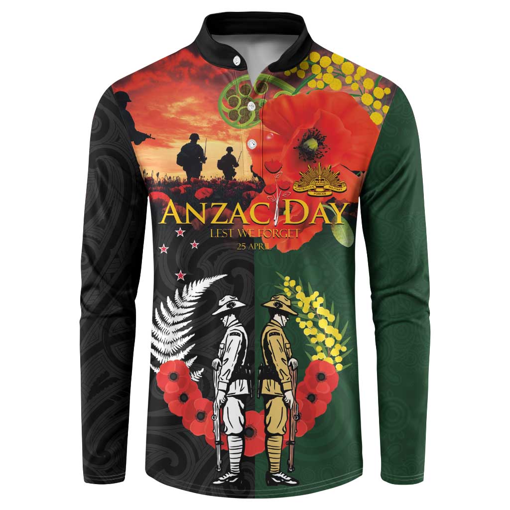 New Zealand and Australia ANZAC Day Button Sweatshirt Lest We Forget Indigenous and Maori Pattern LT03 Multicolor - Polynesian Pride