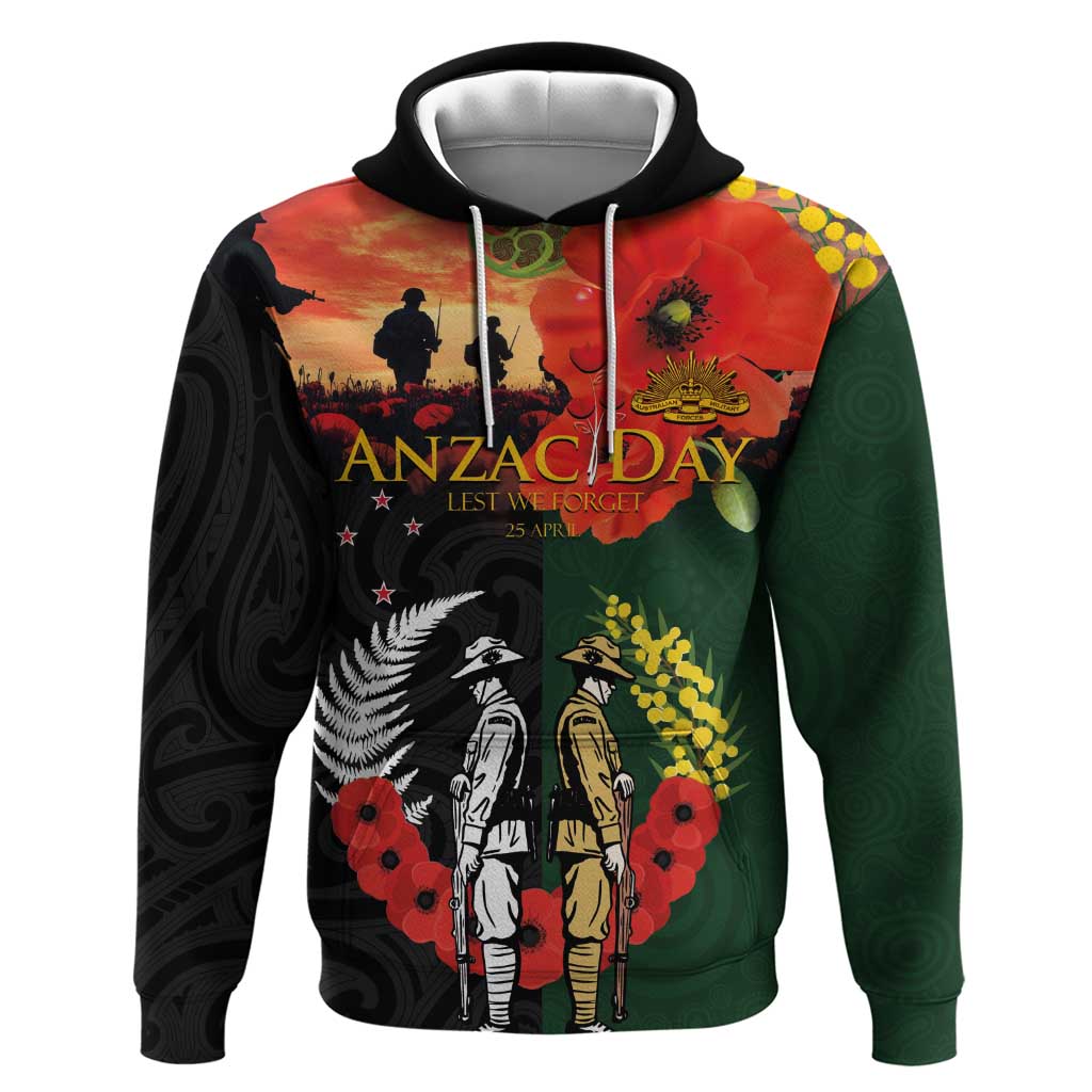 New Zealand and Australia ANZAC Day Hoodie Lest We Forget Indigenous and Maori Pattern LT03 Pullover Hoodie Multicolor - Polynesian Pride
