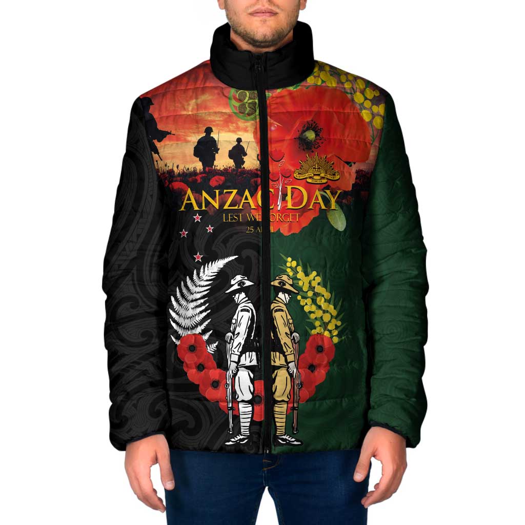 New Zealand and Australia ANZAC Day Padded Jacket Lest We Forget Indigenous and Maori Pattern LT03 Men Multicolor - Polynesian Pride