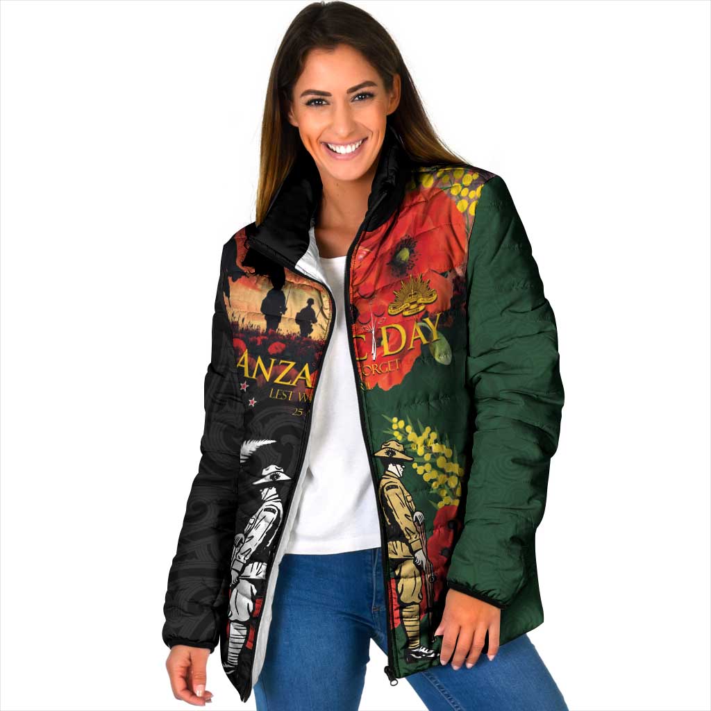 New Zealand and Australia ANZAC Day Padded Jacket Lest We Forget Indigenous and Maori Pattern LT03 Women Multicolor - Polynesian Pride