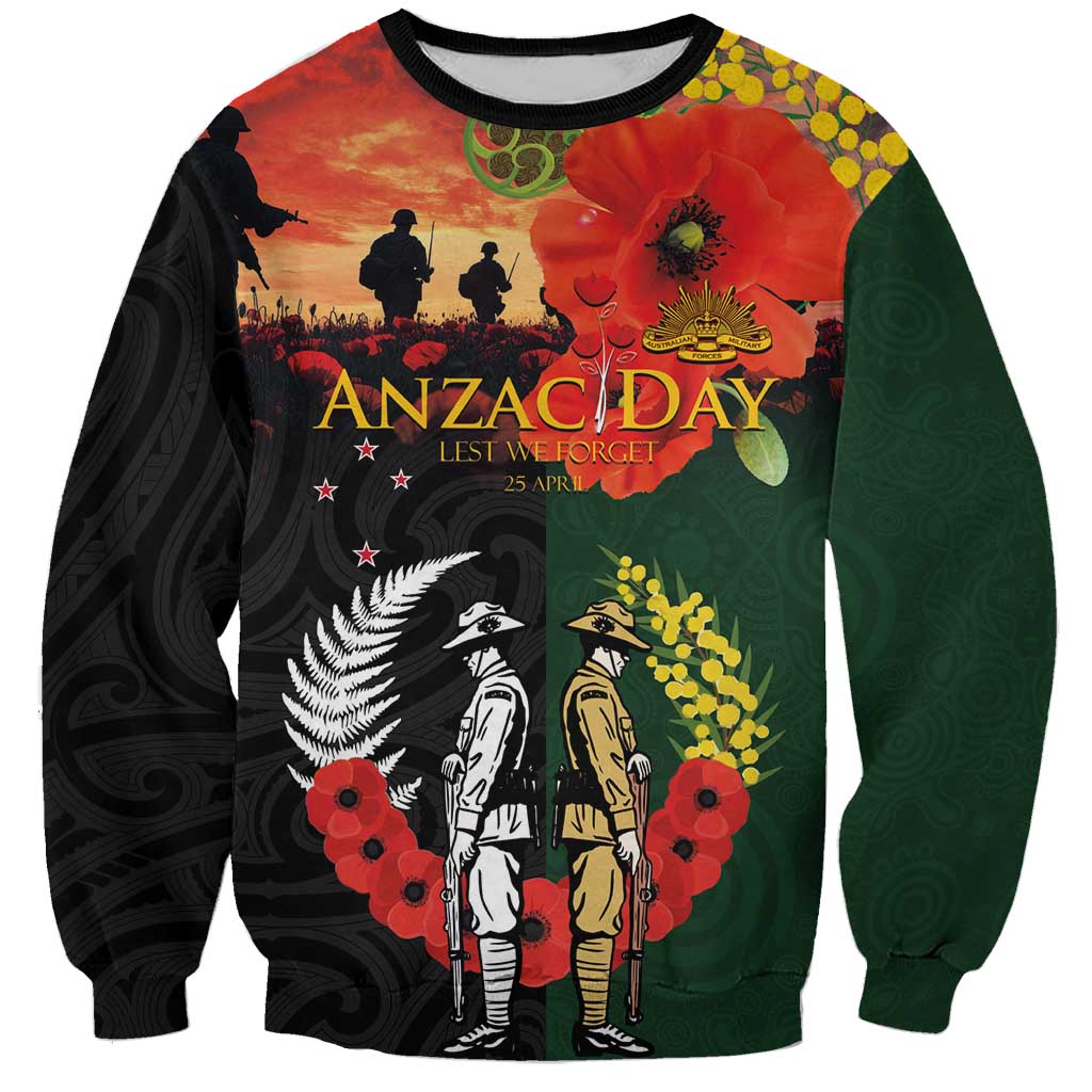 New Zealand and Australia ANZAC Day Sweatshirt Lest We Forget Indigenous and Maori Pattern LT03 Unisex Multicolor - Polynesian Pride