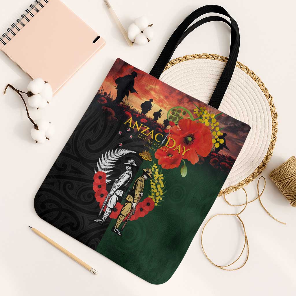 New Zealand and Australia ANZAC Day Tote Bag Lest We Forget Indigenous and Maori Pattern LT03 Black Strap One Size Multicolor - Polynesian Pride