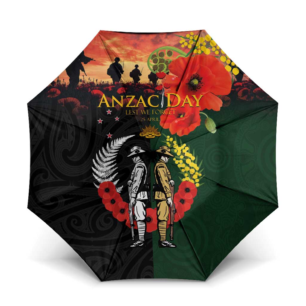New Zealand and Australia ANZAC Day Umbrella Lest We Forget Indigenous and Maori Pattern LT03 One Size Folded 11.42 inch Opened Diameter 37.4 inch Multicolor - Polynesian Pride