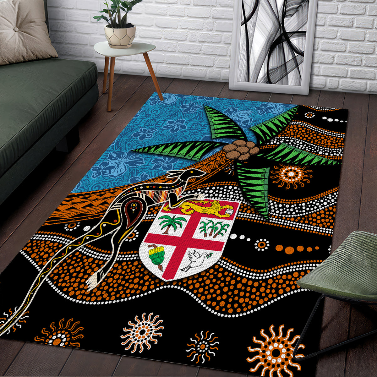 Fiji and Australia Area Rug Fijian and Aboriginal mix Culture LT03 Blue - Polynesian Pride