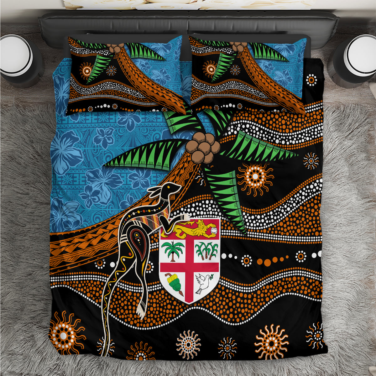 Fiji and Australia Bedding Set Fijian and Aboriginal mix Culture LT03 Blue - Polynesian Pride