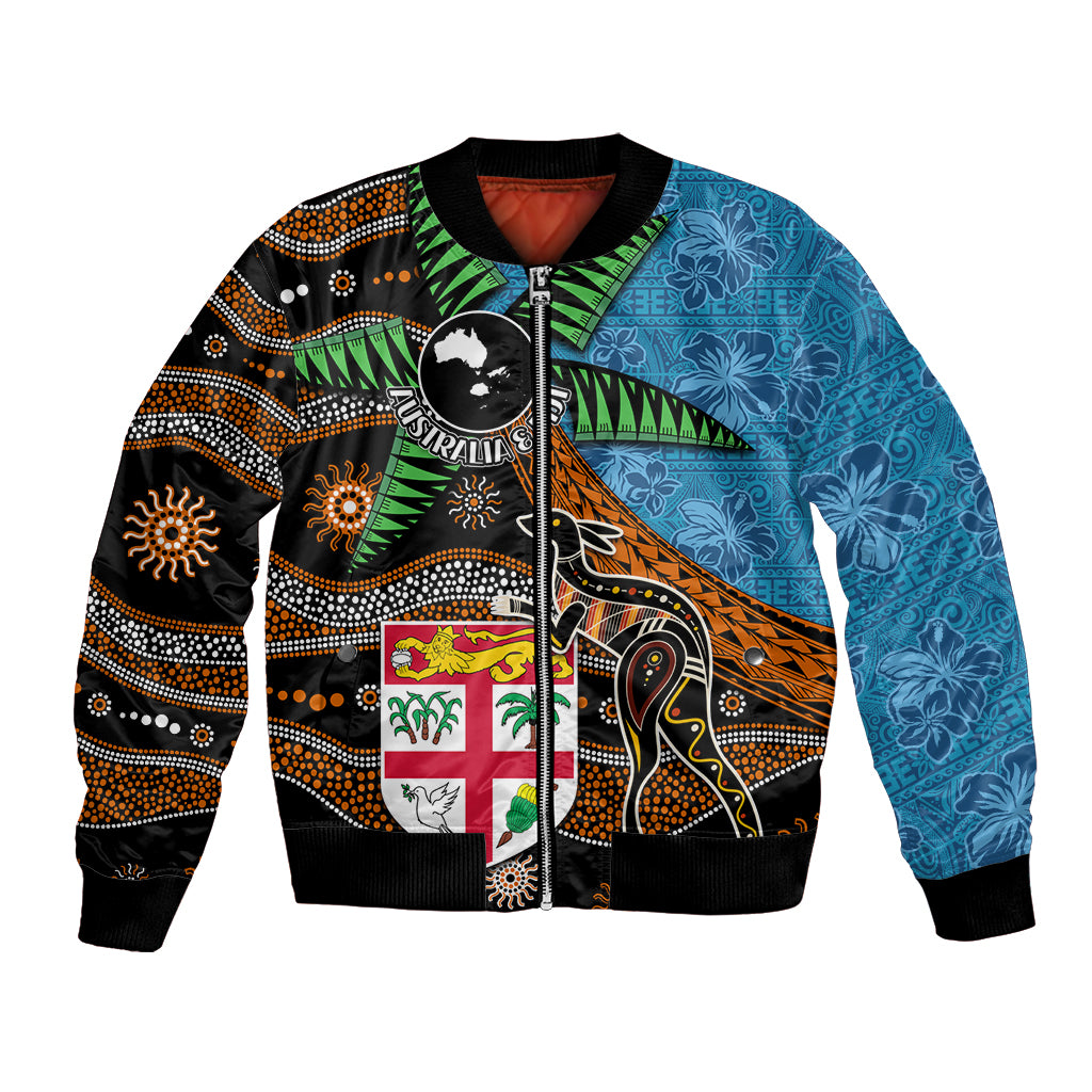 Fiji and Australia Bomber Jacket Fijian and Aboriginal mix Culture LT03 Unisex Blue - Polynesian Pride